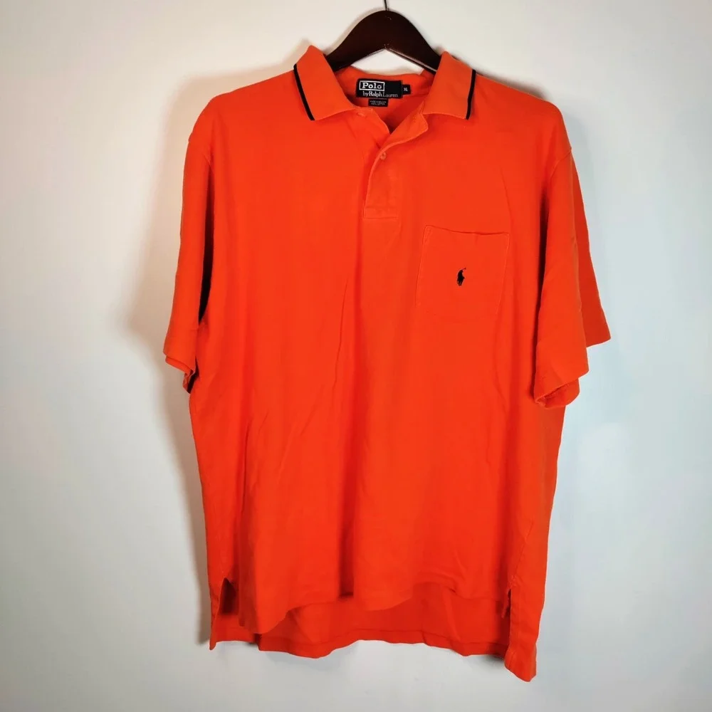 Polo Ralph Lauren Orange/*Navy Trim XL Golf Athletic‎ Beach Travel Stretch Shirt